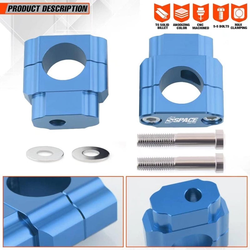 fewfuss Universal Dirt Bike Handlebar Mounts- Motorcycle Handlebar Riser Mounting Kit 1-1/8" Blue - Image 2
